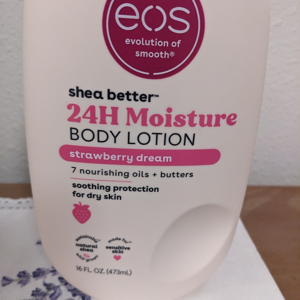 New Hard to Find EOS Strawberry Dream body lotion 16 oz shea dry sensitive skin - Picture 4 of 4